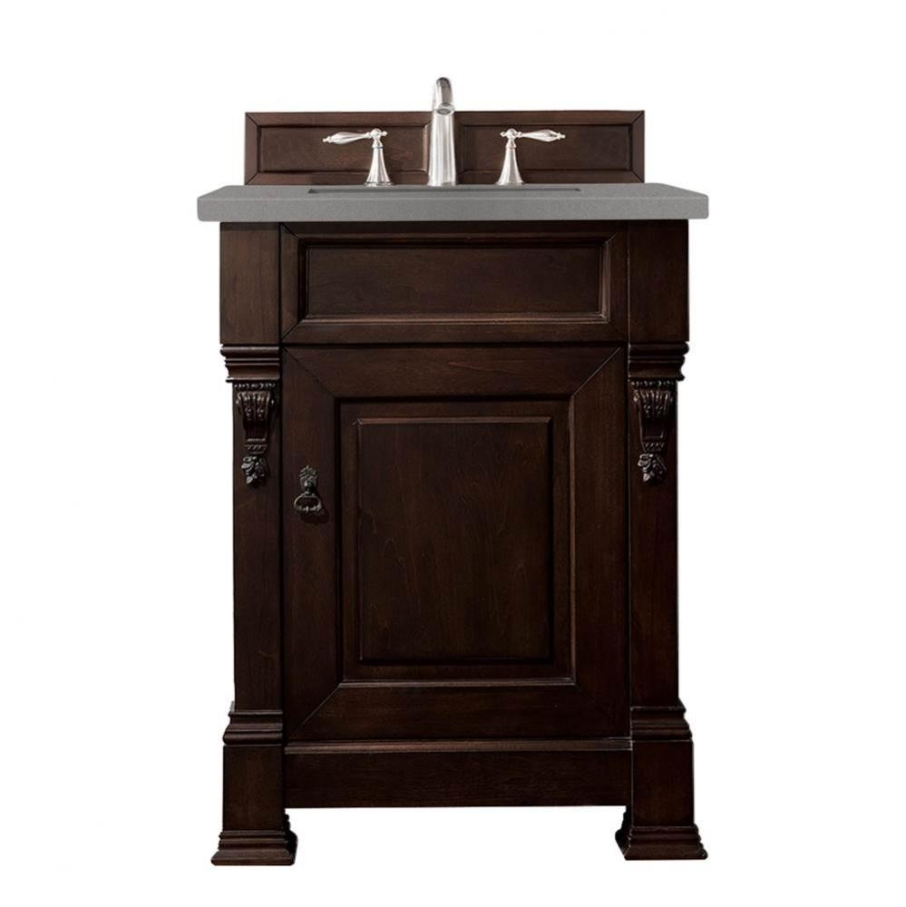 Brookfield 26&apos;&apos; Single Vanity, Burnished Mahogany w/ 3 CM Grey Expo Quartz Top