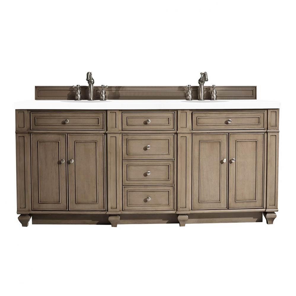 Bristol 72&apos;&apos; Double Vanity, Whitewashed Walnut, w/ 3 CM White Zeus Quartz Top