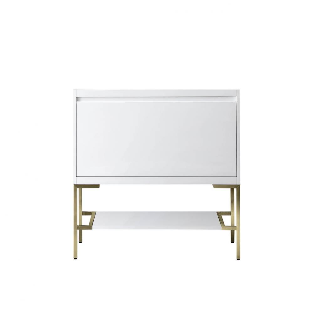 Mantova 35.4&apos;&apos; Single Vanity Cabinet, Glossy White, Champagne Brass Base