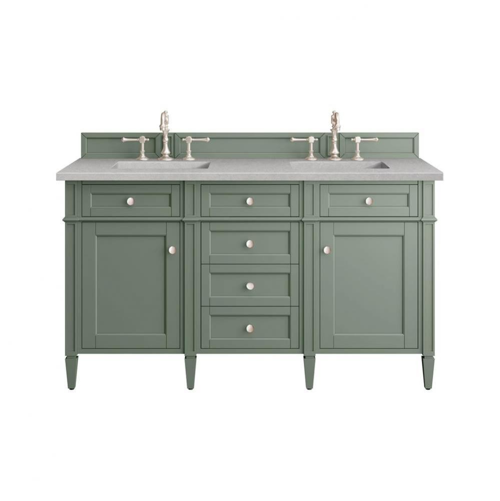 Brittany 60&apos;&apos; Double Vanity, Smokey Celadon w/ 3 CM Eternal Serena Top