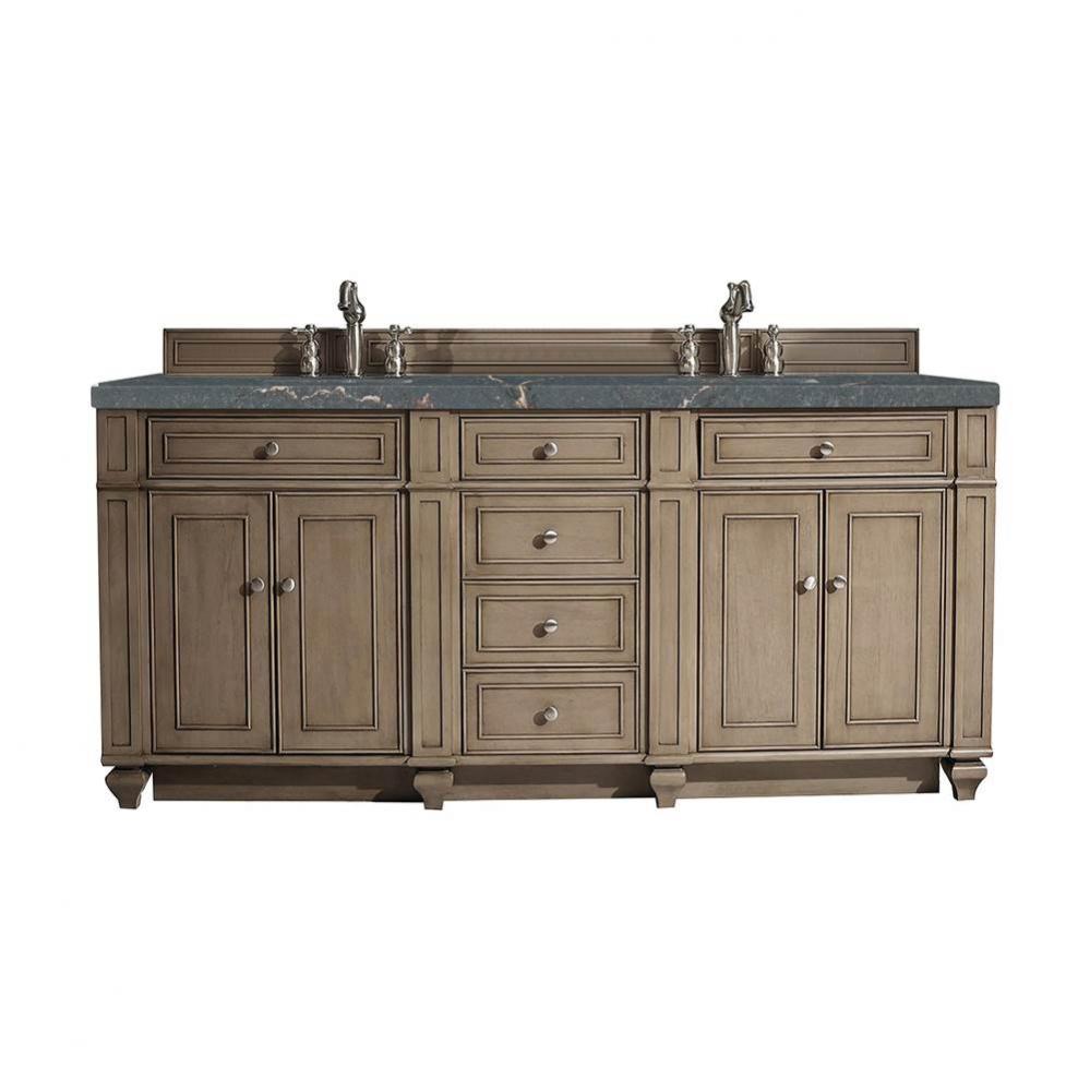 Bristol 72&apos;&apos; Double Vanity, Whitewashed Walnut w/ 3 CM Parisien Bleu Quartz Top