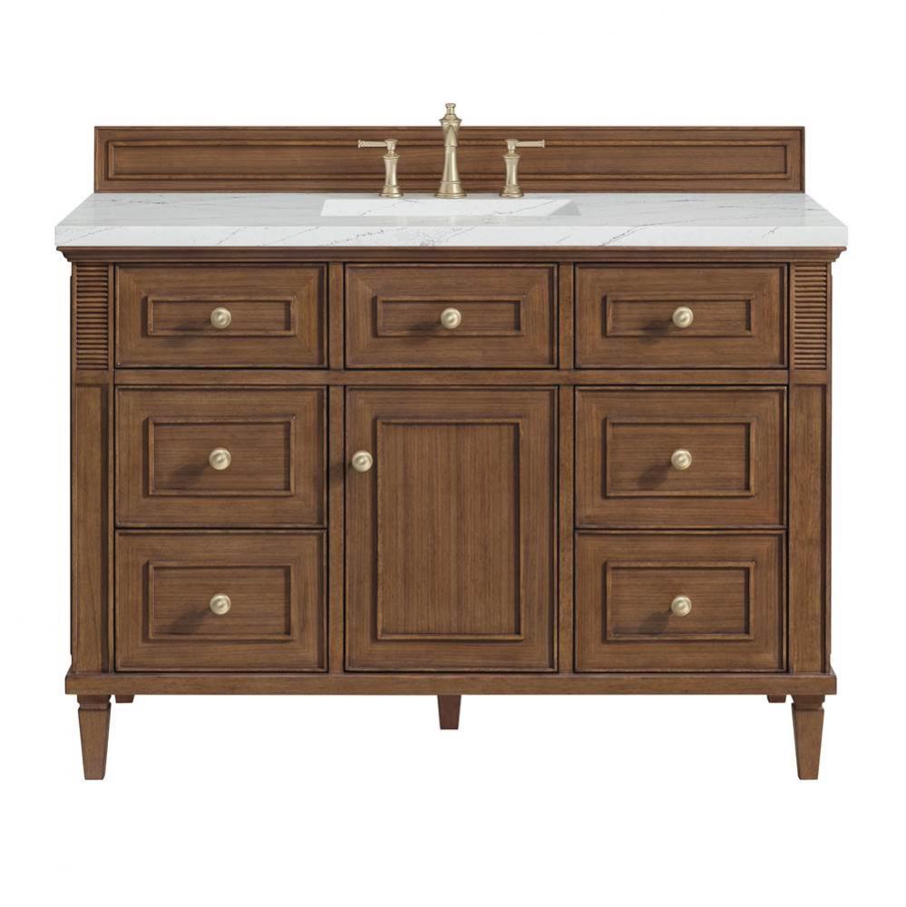 Lorelai 48&apos;&apos; Single Vanity, Mid-Century Walnut w/ 3 CM Ethereal Noctis Quartz Top