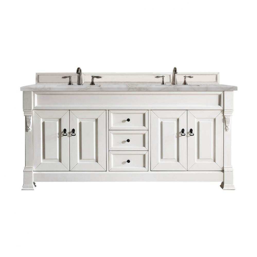 Brookfield 72&apos;&apos; Double Vanity, Bright White w/ 3 CM Victorian Silver Quartz Top