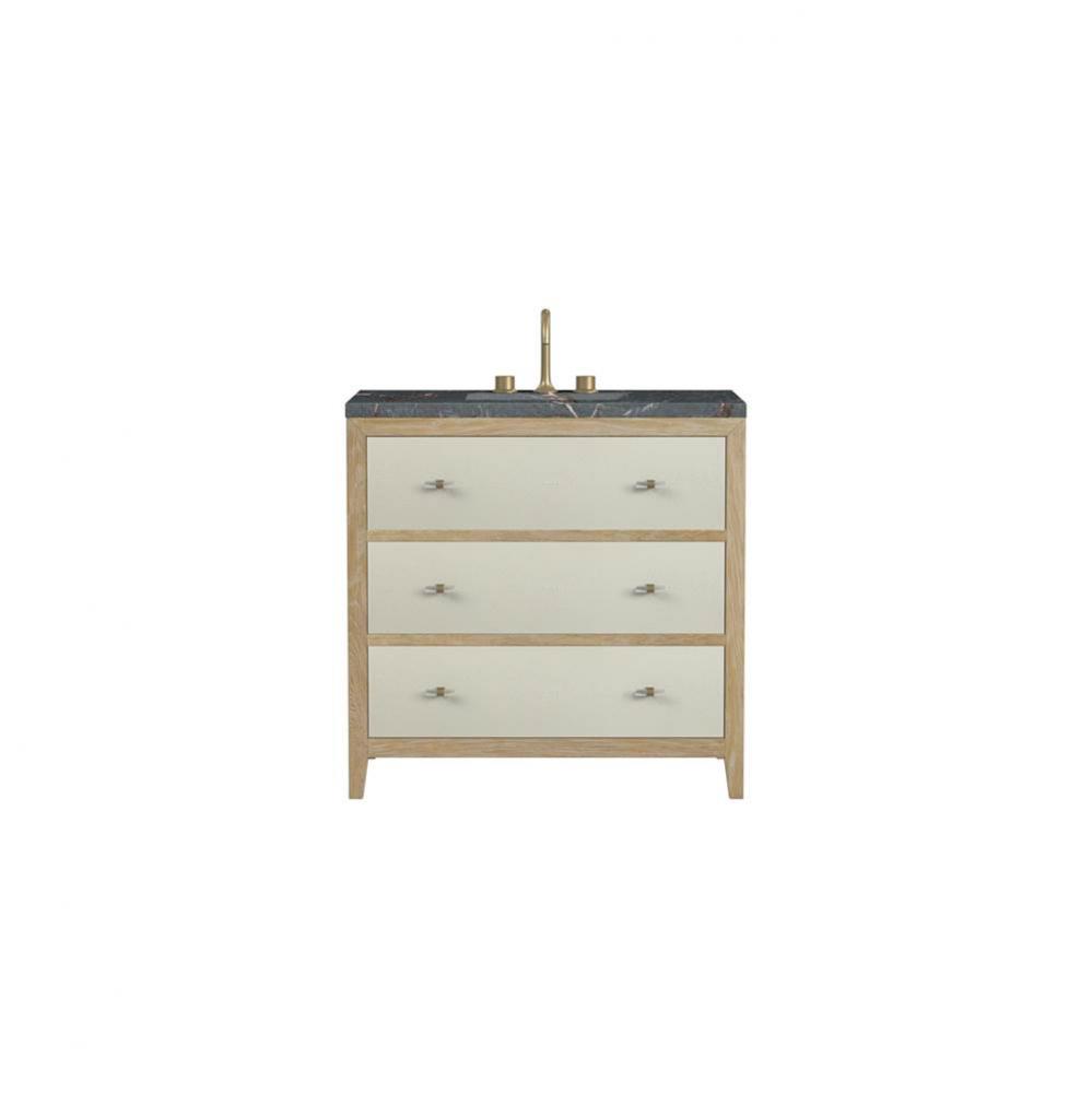 Celeste 36&apos;&apos; Single Vanity, Sunwashed Oak with Embossed Shagreen w/ 3 CM Parisien Blue Q