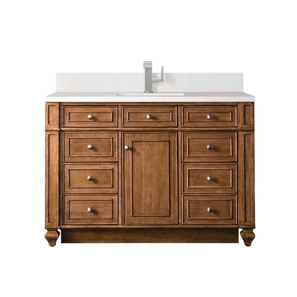 Bristol 48&apos;&apos; Single Vanity, Saddle Brown w/ Single Hole 3 CM White Zeus Quartz Top &amp;