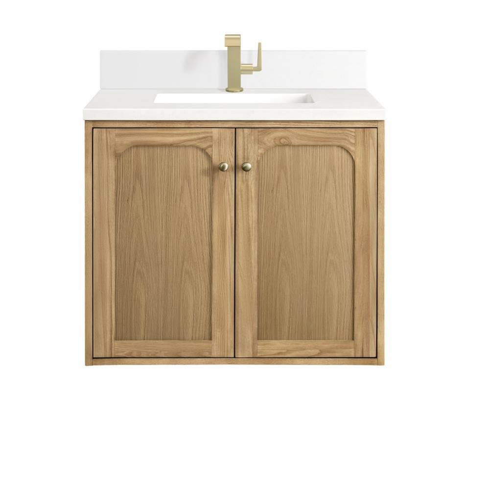 Laurent 30&apos;&apos; Single Vanity, Light Natural Oak w/ Single Hole 3 CM White Zeus Top &amp; B