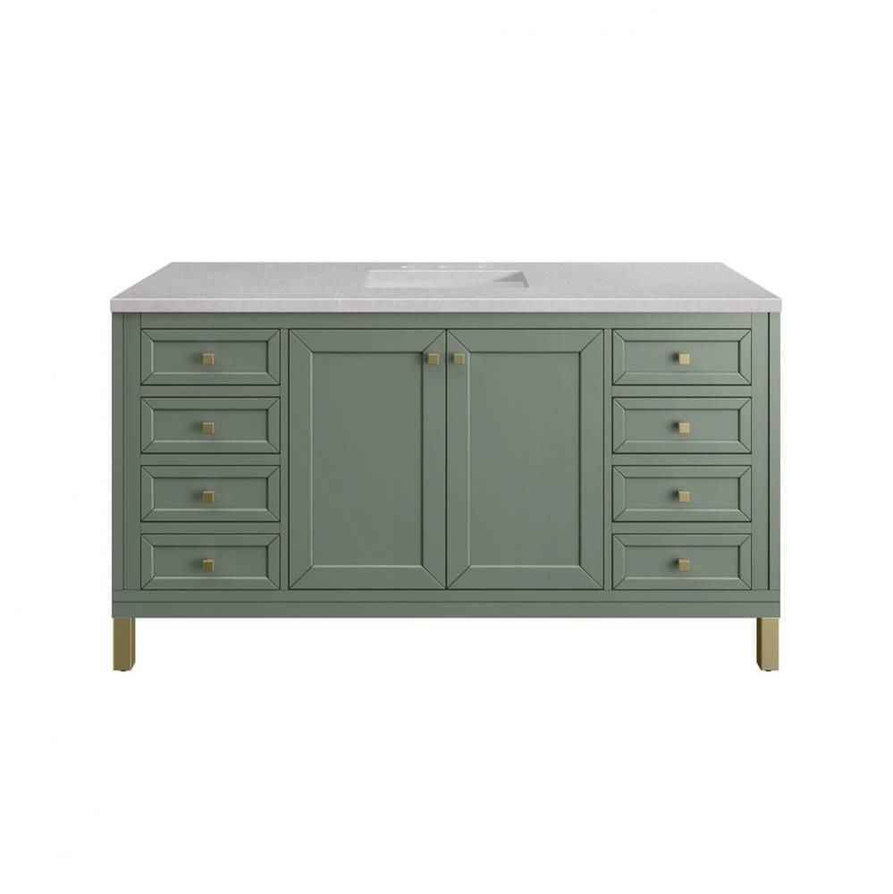 Chicago 60&apos;&apos; Single Vanity, Smokey Celadon w/ 3 CM Eternal Serena Top