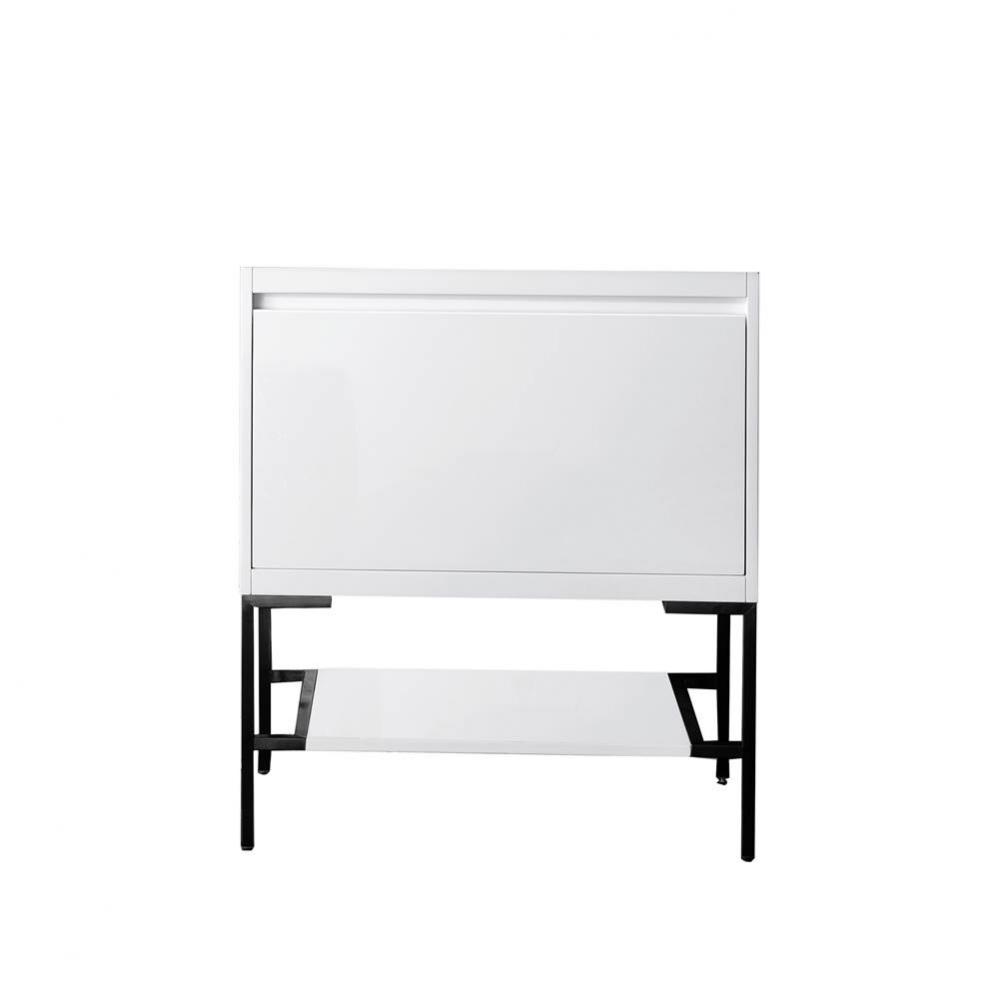 Mantova 31.5&apos;&apos; Single Vanity Cabinet, Glossy White, Matte Black Base