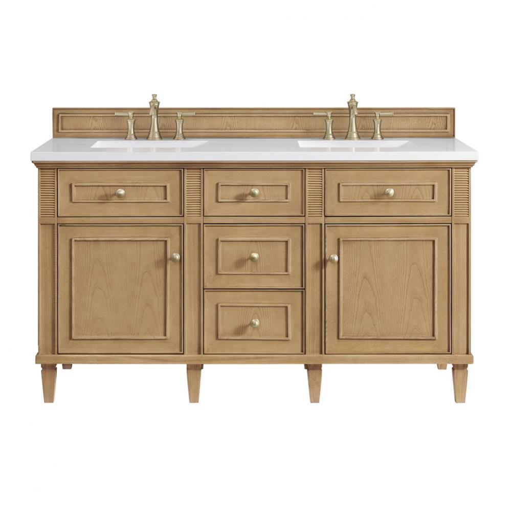 Lorelai 60&apos;&apos; Double Vanity, Light Natural Oak w/ 3 CM White Zeus Quartz Top