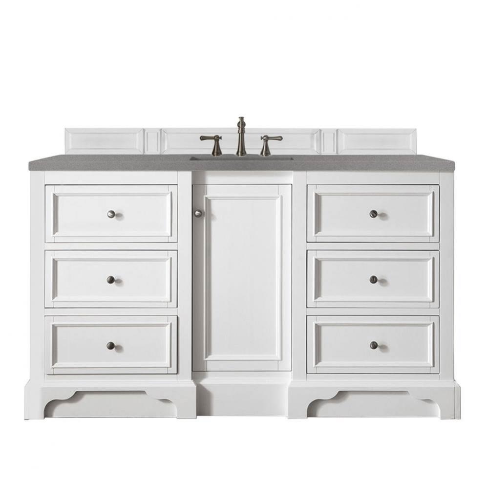 De Soto 60&apos;&apos; Single Vanity, Bright White w/ 3 CM Grey Expo Quartz Top