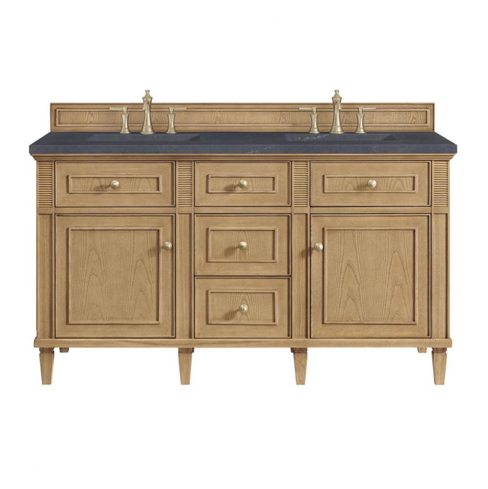 Lorelai 60&apos;&apos; Double Vanity, Light Natural Oak w/ 3 CM Charcoal Soapstone Quartz Top