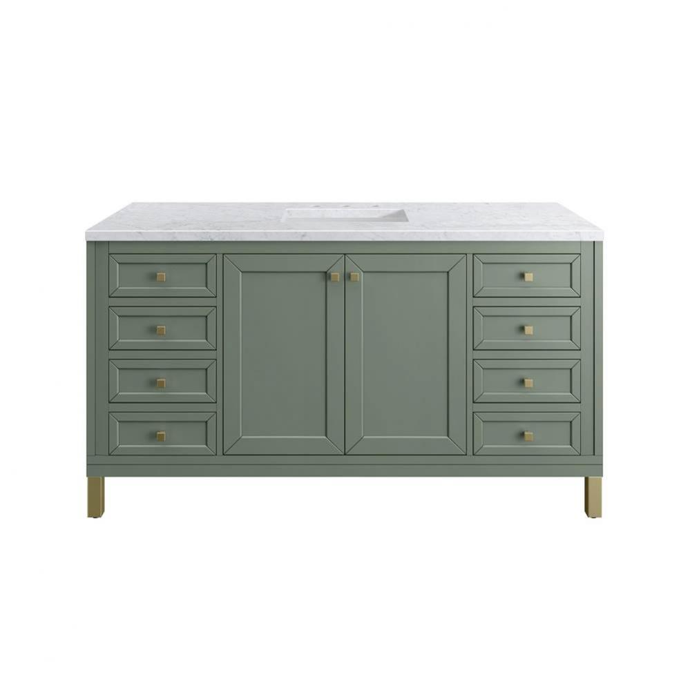 Chicago 60&apos;&apos; Single Vanity, Smokey Celadon w/ 3 CM Carrara Marble Top