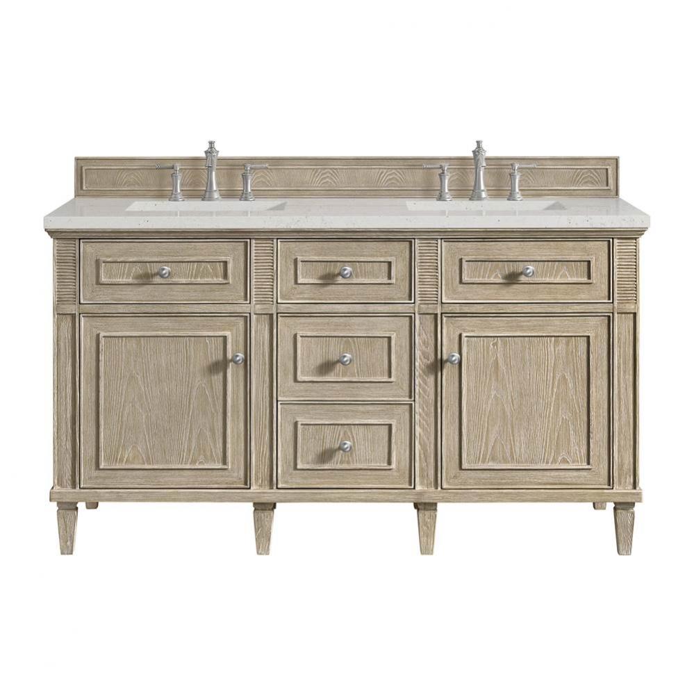 Lorelai 60&apos;&apos; Double Vanity, Whitewashed Oak w/ 3 CM Lime Delight Quartz Top