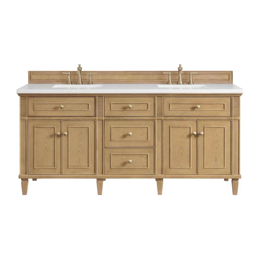 Lorelai 72&apos;&apos; Double Vanity, Light Natural Oak w/ 3 CM White Zeus Quartz Top