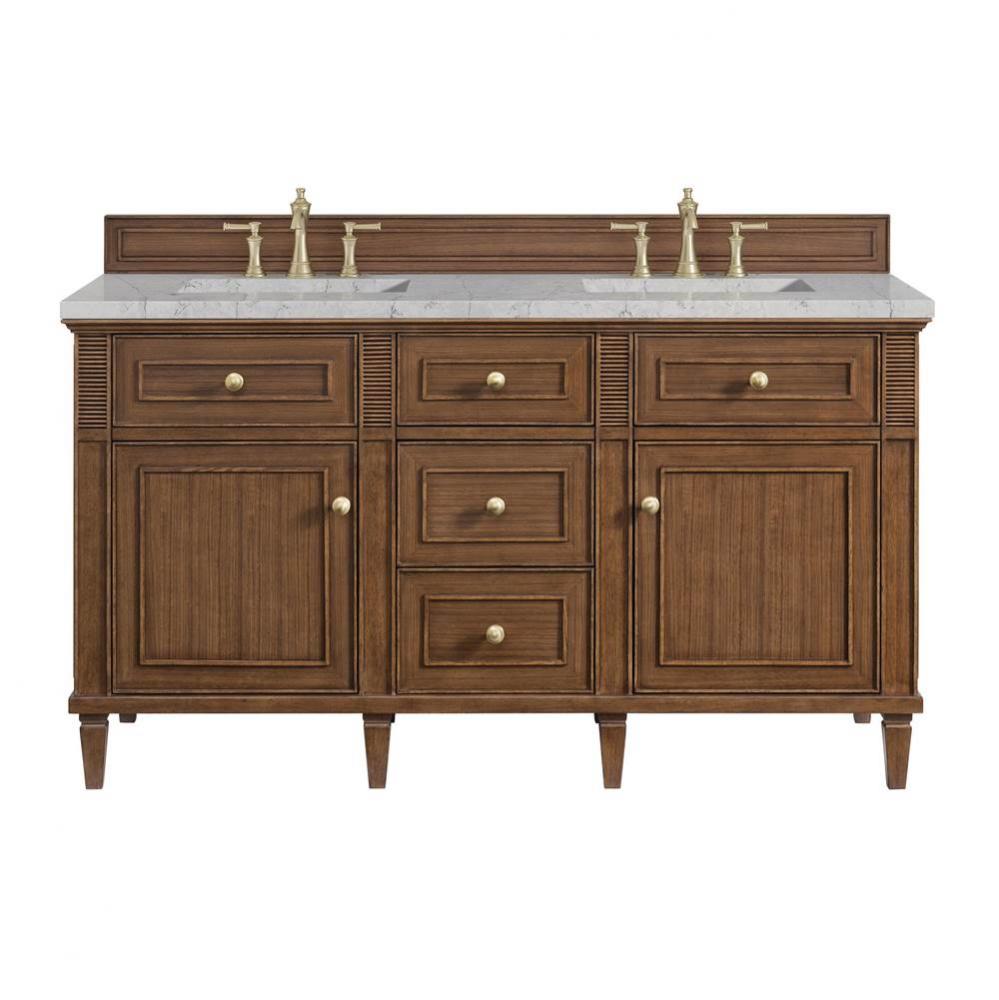 Lorelai 60&apos;&apos; Double Vanity, Mid-Century Walnut w/ 3 CM Eternal Jasmine Pearl Quartz Top