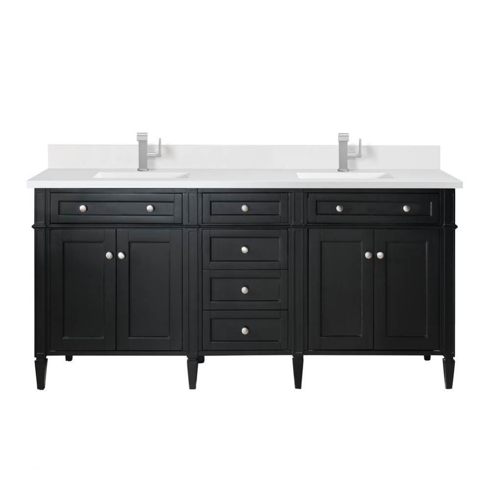 Brittany 72&apos;&apos; Double Vanity, Black Onyx w/ Single Hole 3 CM White Zeus Quartz Top &amp;