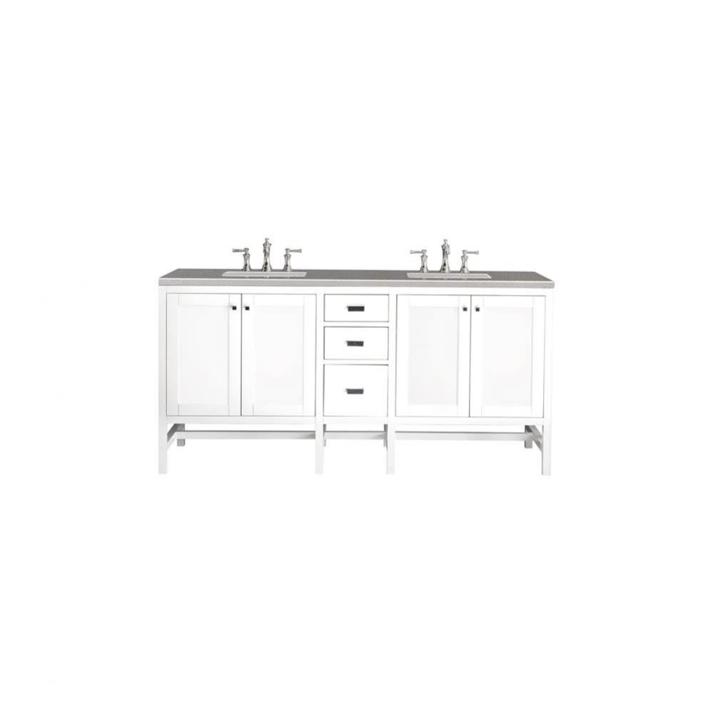 Addison 72&apos;&apos; Double Vanity, Glossy White w/ 3 CM Grey Expo Quartz Top