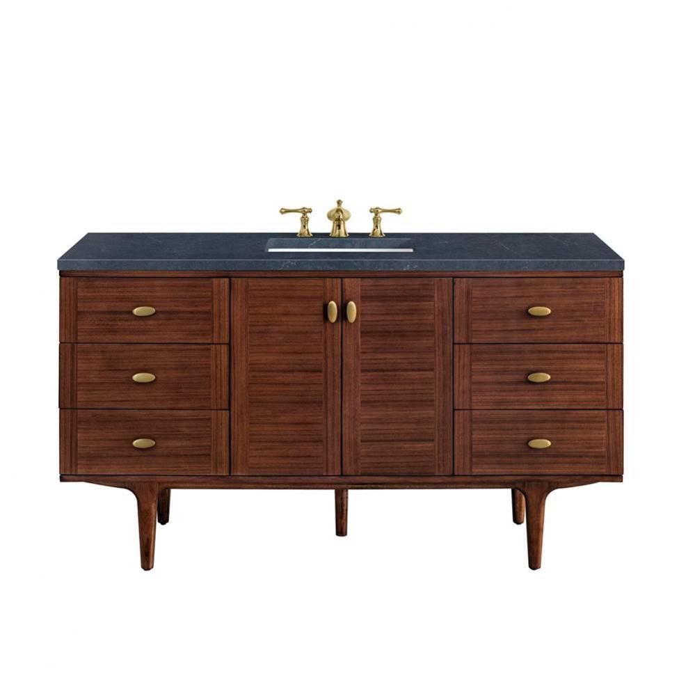 Amberly 60&apos;&apos; Single Vanity, Mid-Century Walnut w/ 3 CM Charcoal Soapstone Top