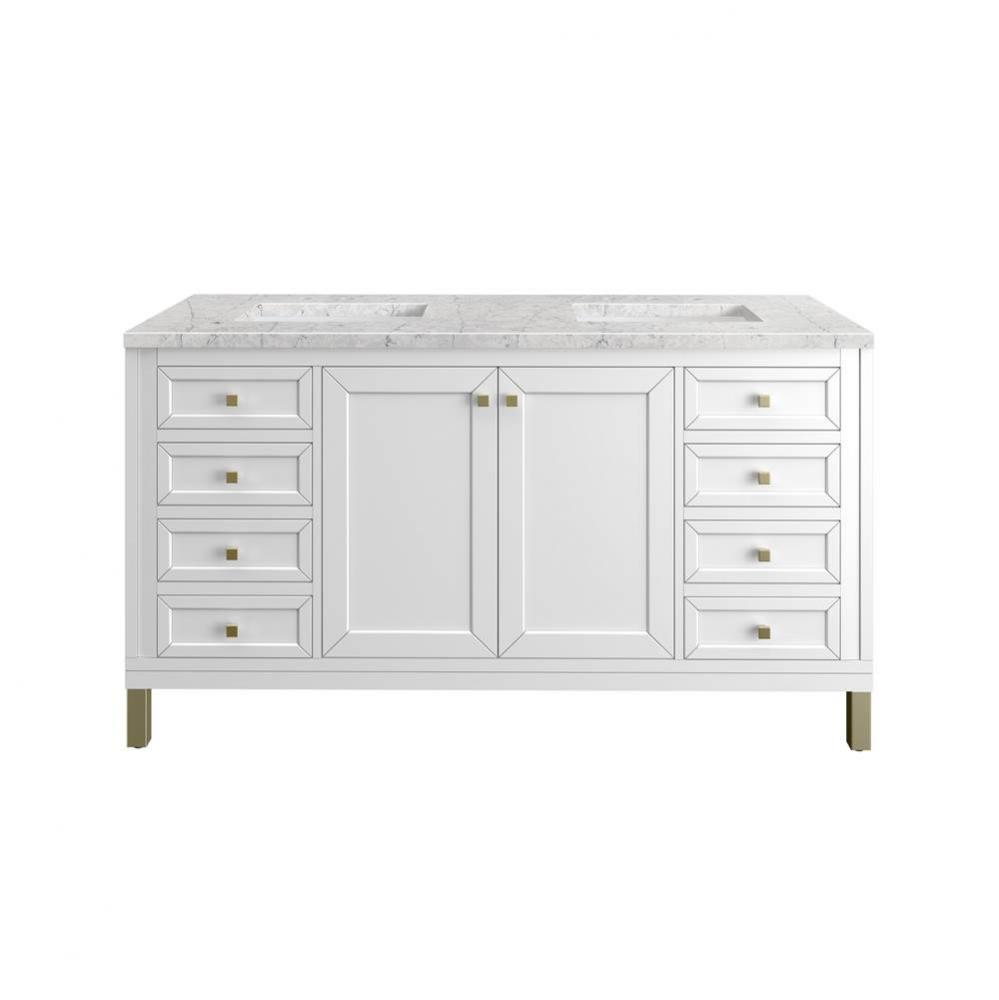 Chicago 60&apos;&apos; Double Vanity, Glossy White w/ 3 CM Eternal Jasmine Pearl Top