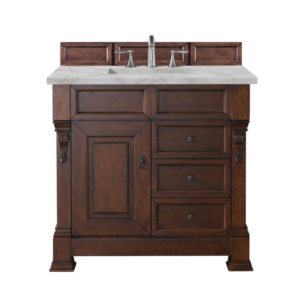 Brookfield 36&apos;&apos; Single Vanity, Warm Cherry w/ 3 CM Victorian Silver Quartz Top