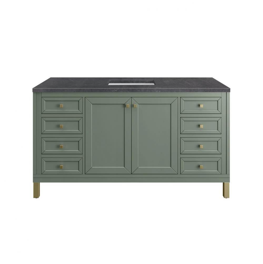 Chicago 60&apos;&apos; Single Vanity, Smokey Celadon w/ 3 CM Charcoal Soapstone Top