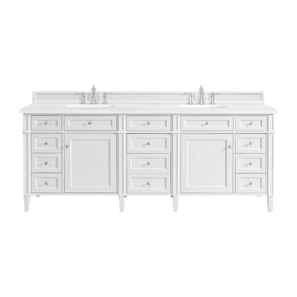 Brittany 84&apos;&apos; Double Vanity, Bright White w/ 3 CM White Zeus Quartz Top