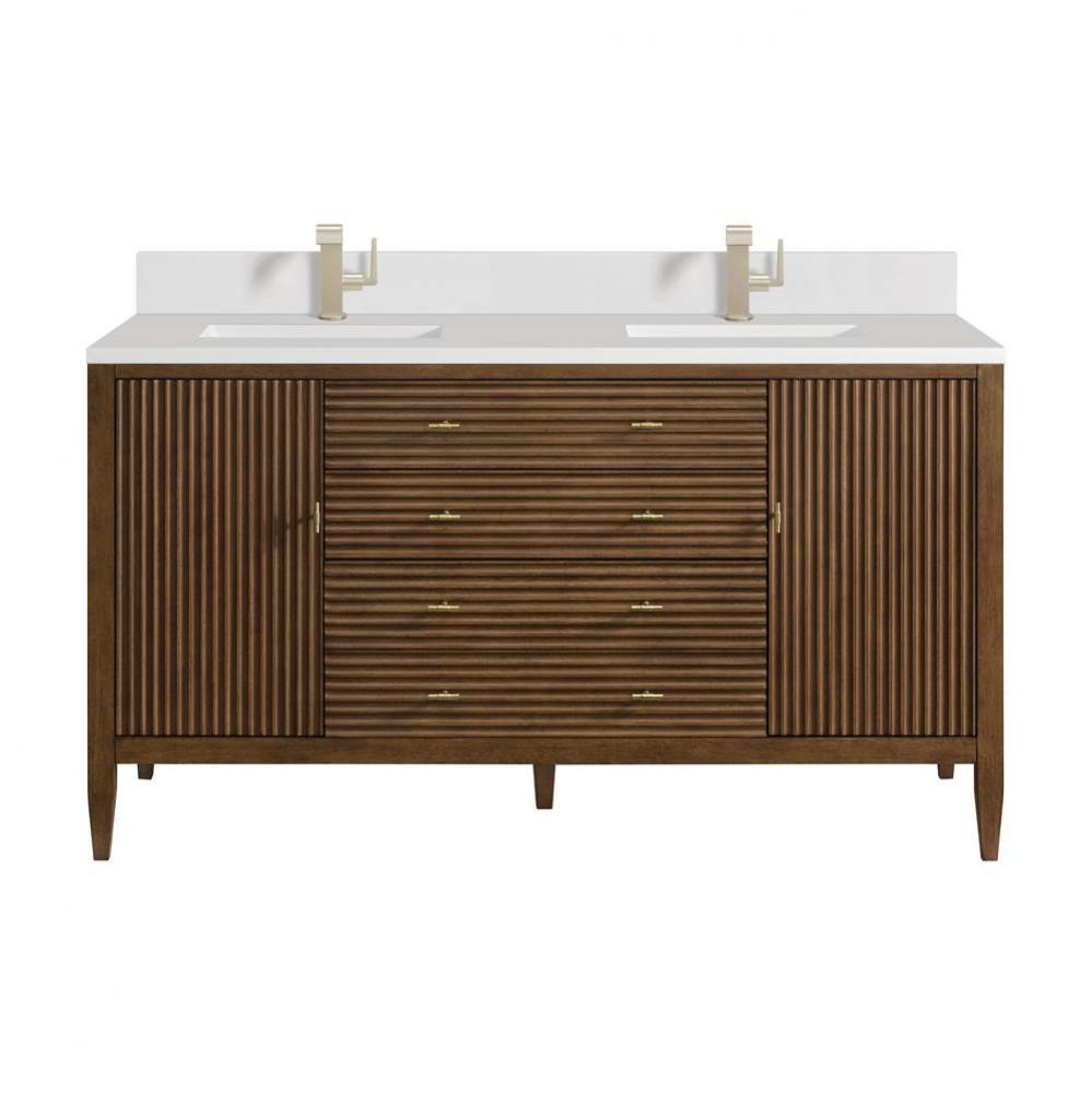 Myrrin 60&apos;&apos; Double Vanity, Mid Century Walnut w/ Single Hole 3 CM White Zeus Quartz Top