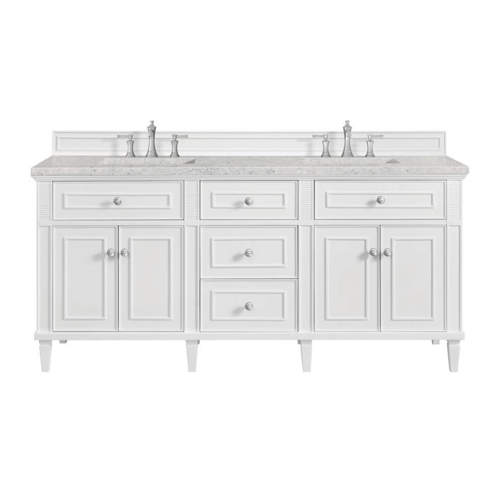 Lorelai 72&apos;&apos; Double Vanity, Bright White w/ 3 CM Eternal Jasmine Pearl Quartz Top