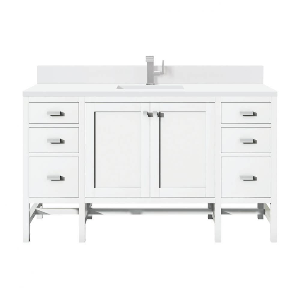 Addison 60&apos;&apos; Single Vanity, Glossy White w/ Single Hole 3 CM White Zeus Quartz Top &amp;