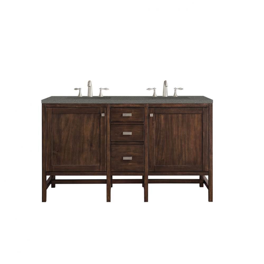 Addison 60&apos;&apos; Double Vanity, Mid-Century Acacia w/ 3 CM Grey Expo Quartz Top