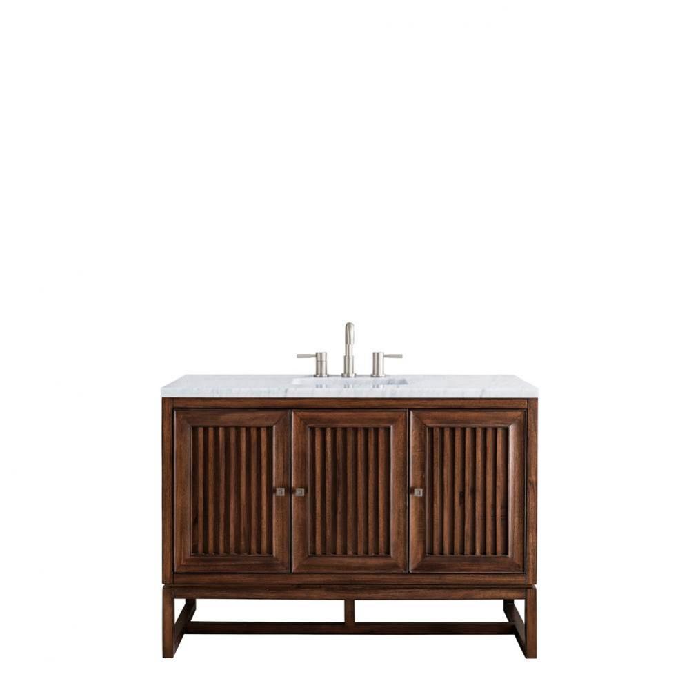 Athens 48&apos;&apos; Single Vanity Cabinet, Mid Century Acacia, w/ 3 CM Arctic Fall Solid Surface