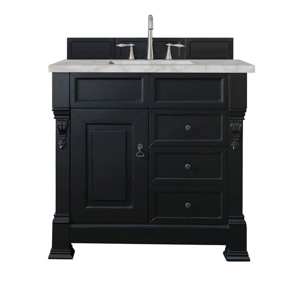 Brookfield 36&apos;&apos; Single Vanity, Antique Black w/ 3 CM Victorian Silver Quartz Top