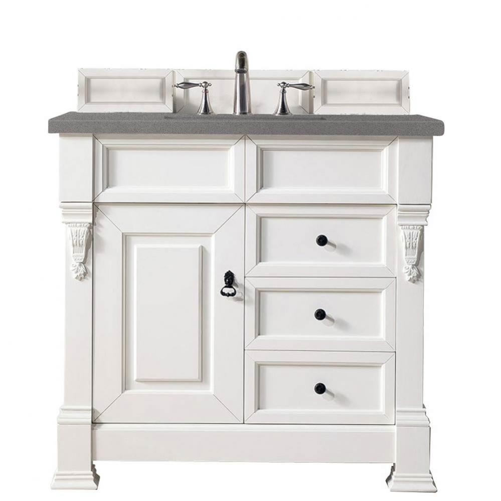 Brookfield 36&apos;&apos; Single Vanity, Bright White w/ 3 CM Grey Expo Quartz Top