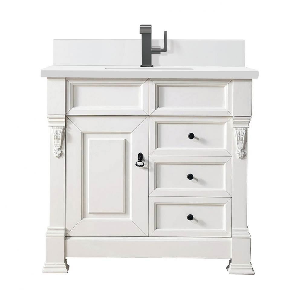 Brookfield 36&apos;&apos; Single Vanity, Bright White w/ Single Hole 3 CM White Zeus Quartz Top &a