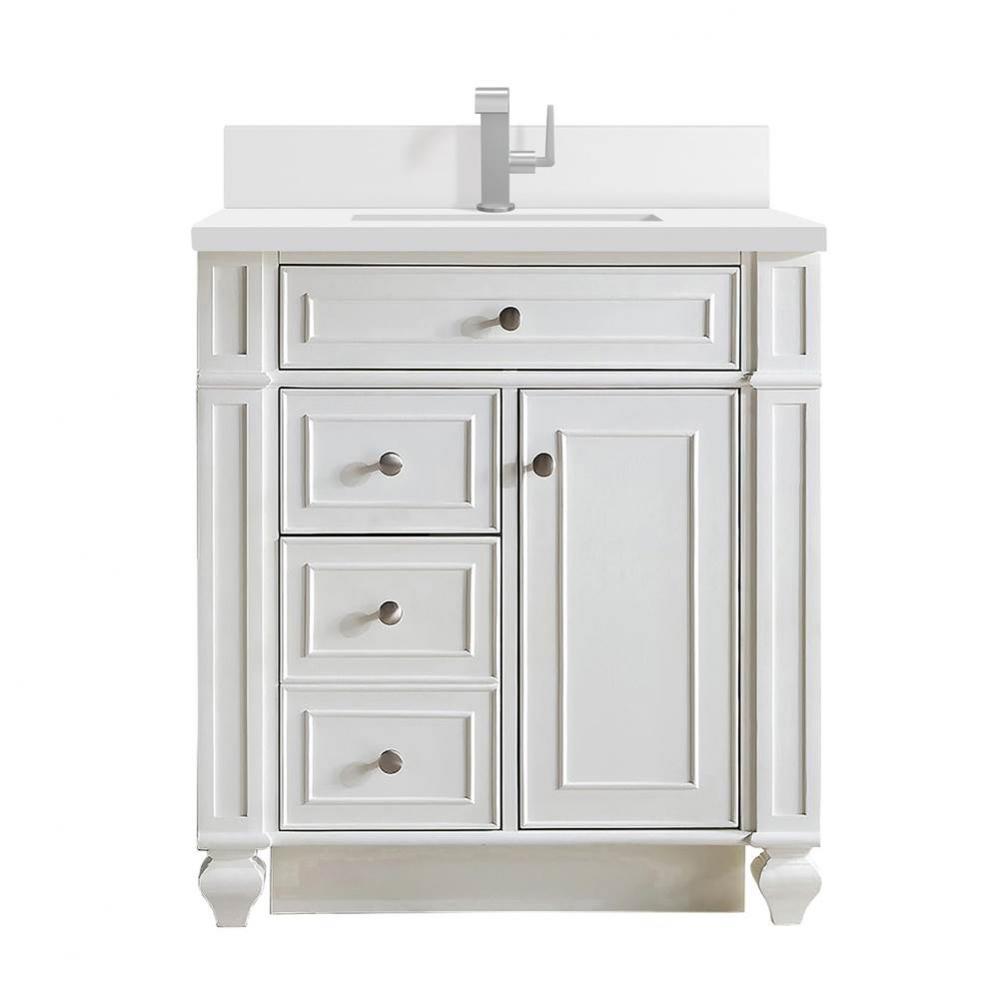 Bristol 30&apos;&apos; Single Vanity, Bright White w/ Single Hole 3 CM White Zeus Quartz Top &amp;