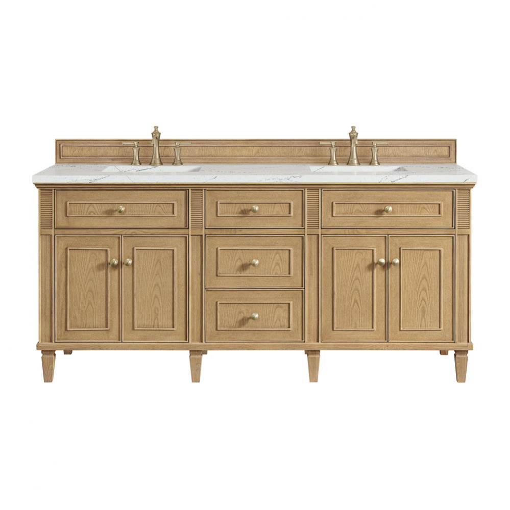 Lorelai 72&apos;&apos; Double Vanity, Light Natural Oak w/ 3 CM Ethereal Noctis Quartz Top