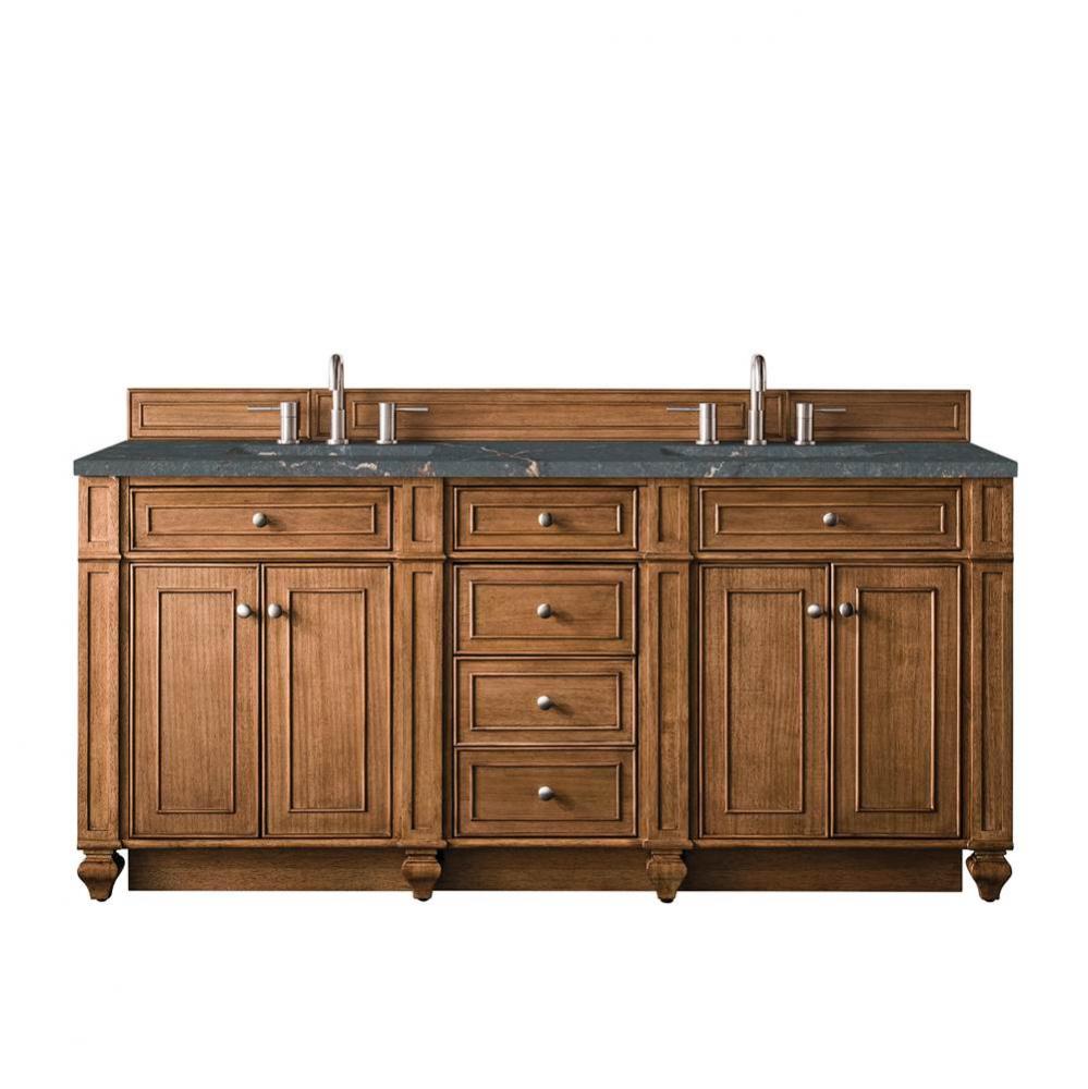 Bristol 72&apos;&apos; Double Vanity, Saddle Brown w/ 3 CM Parisien Bleu Quartz Top