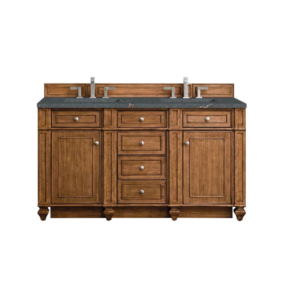 Bristol 60&apos;&apos; Double Vanity, Saddle Brown w/ 3 CM Parisien Bleu Quartz Top