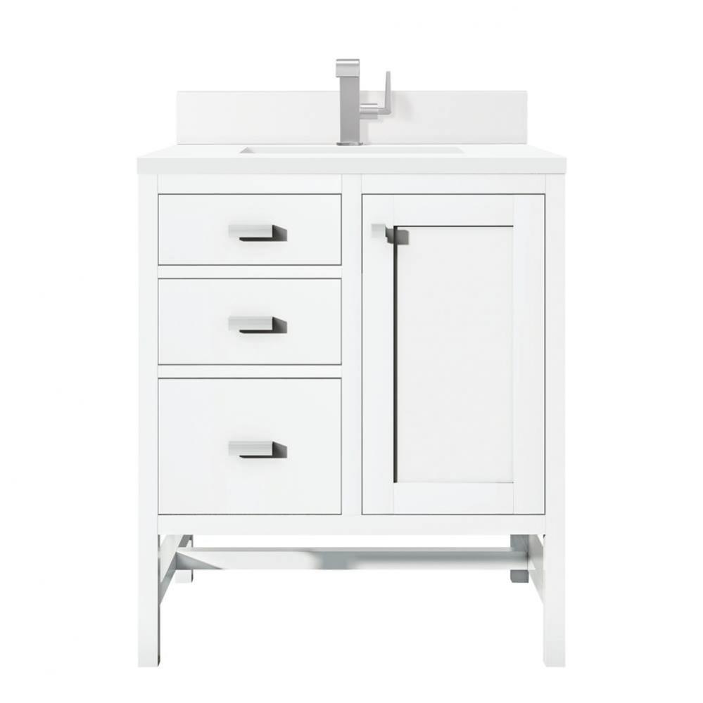 Addison 30&apos;&apos; Single Vanity, Glossy White w/ Single Hole 3 CM White Zeus Quartz Top &amp;