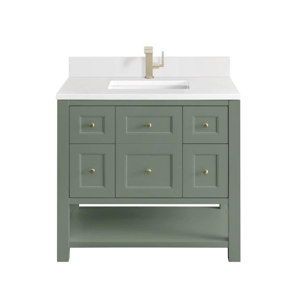 Breckenridge 36&apos;&apos; Single Vanity, Smokey Celadon w/ Single Hole 3 CM White Zeus Top &amp;