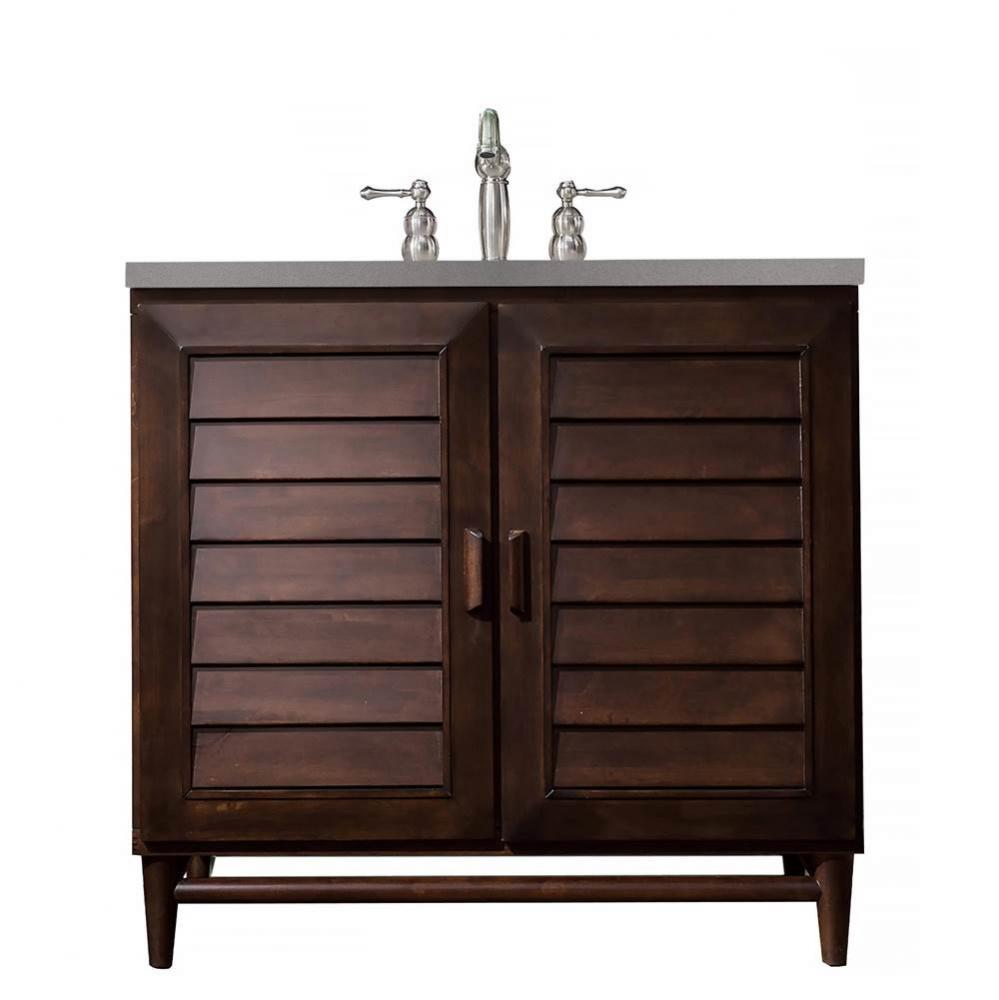 Portland 36&apos;&apos; Single Vanity, Burnished Mahogany, w/ 3 CM Grey Expo Quartz Top