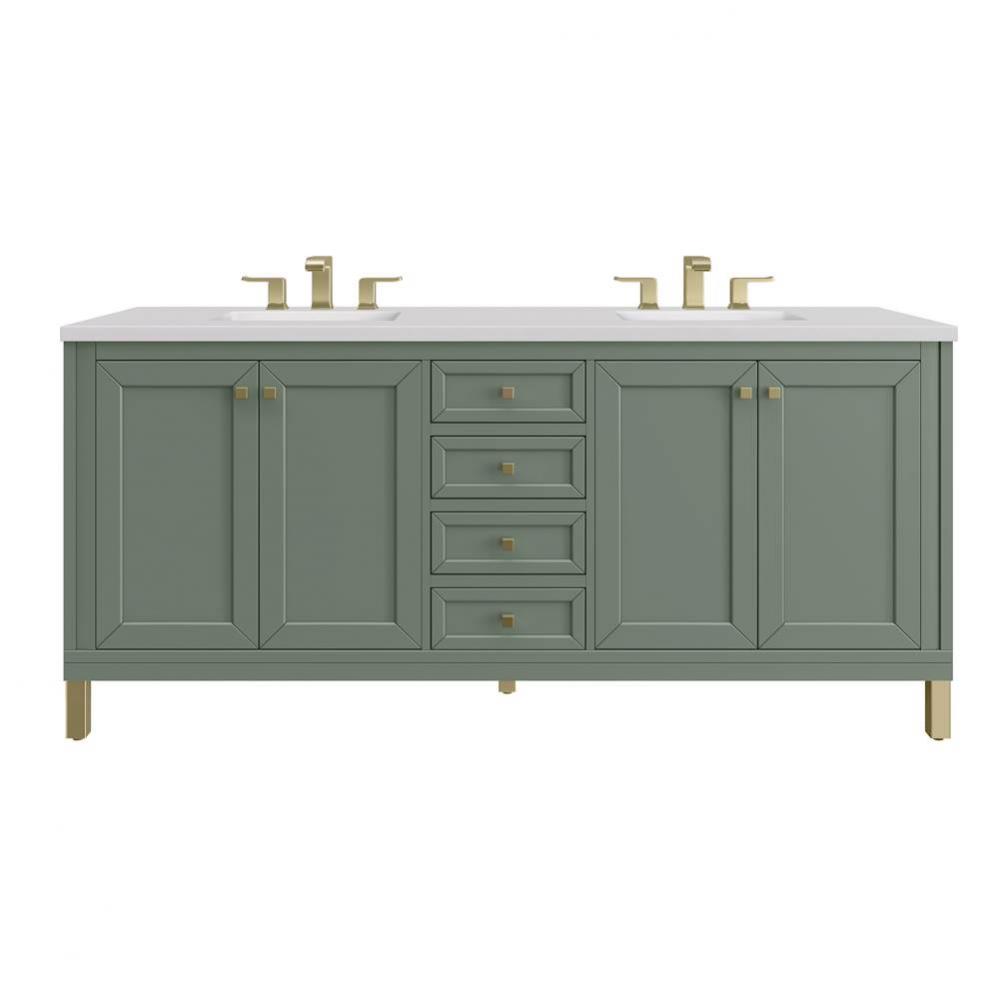 Chicago 72&apos;&apos; Double Vanity, Smokey Celadon w/ 3 CM White Zeus Top