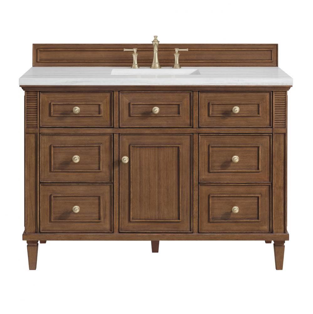 Lorelai 48&apos;&apos; Single Vanity, Mid-Century Walnut w/ 3 CM Arctic Fall Solid Surface Top