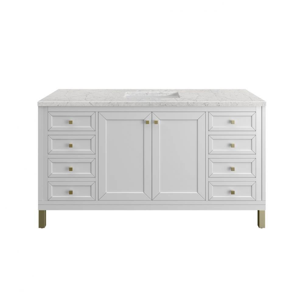 Chicago 60&apos;&apos; Single Vanity, Glossy White w/ 3 CM Eternal Jasmine Pearl Top