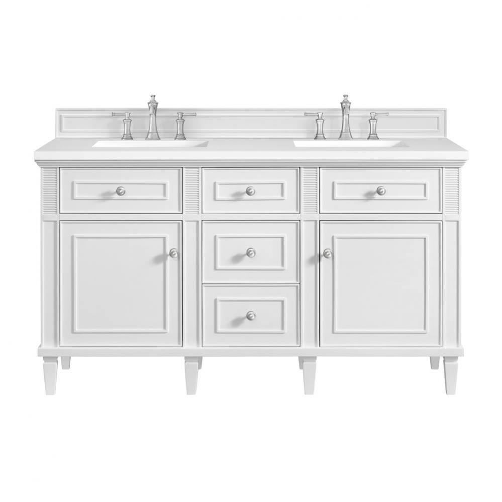 Lorelai 60&apos;&apos; Double Vanity, Bright White w/ 3 CM White Zeus Quartz Top