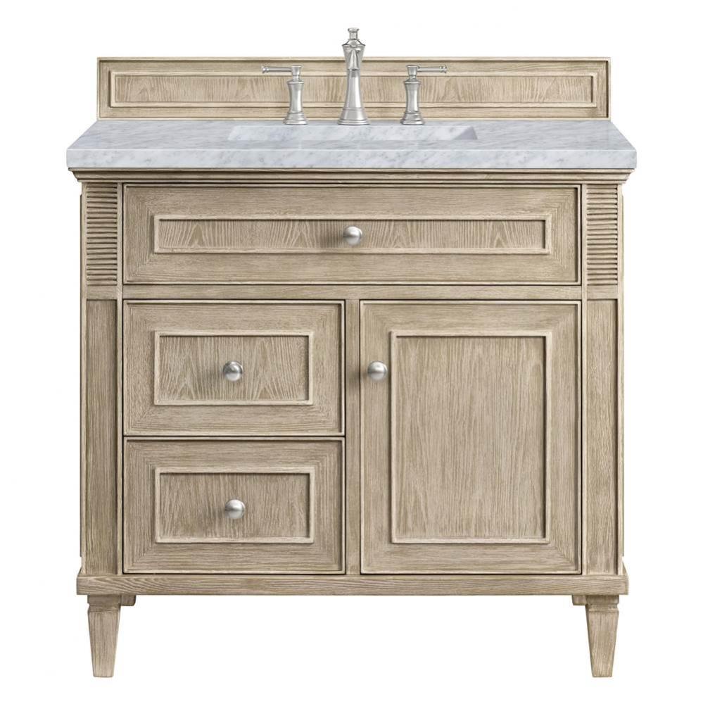 Lorelai 36&apos;&apos; Single Vanity, Whitewashed Oak w/ 3 CM Carrara White Marble Top