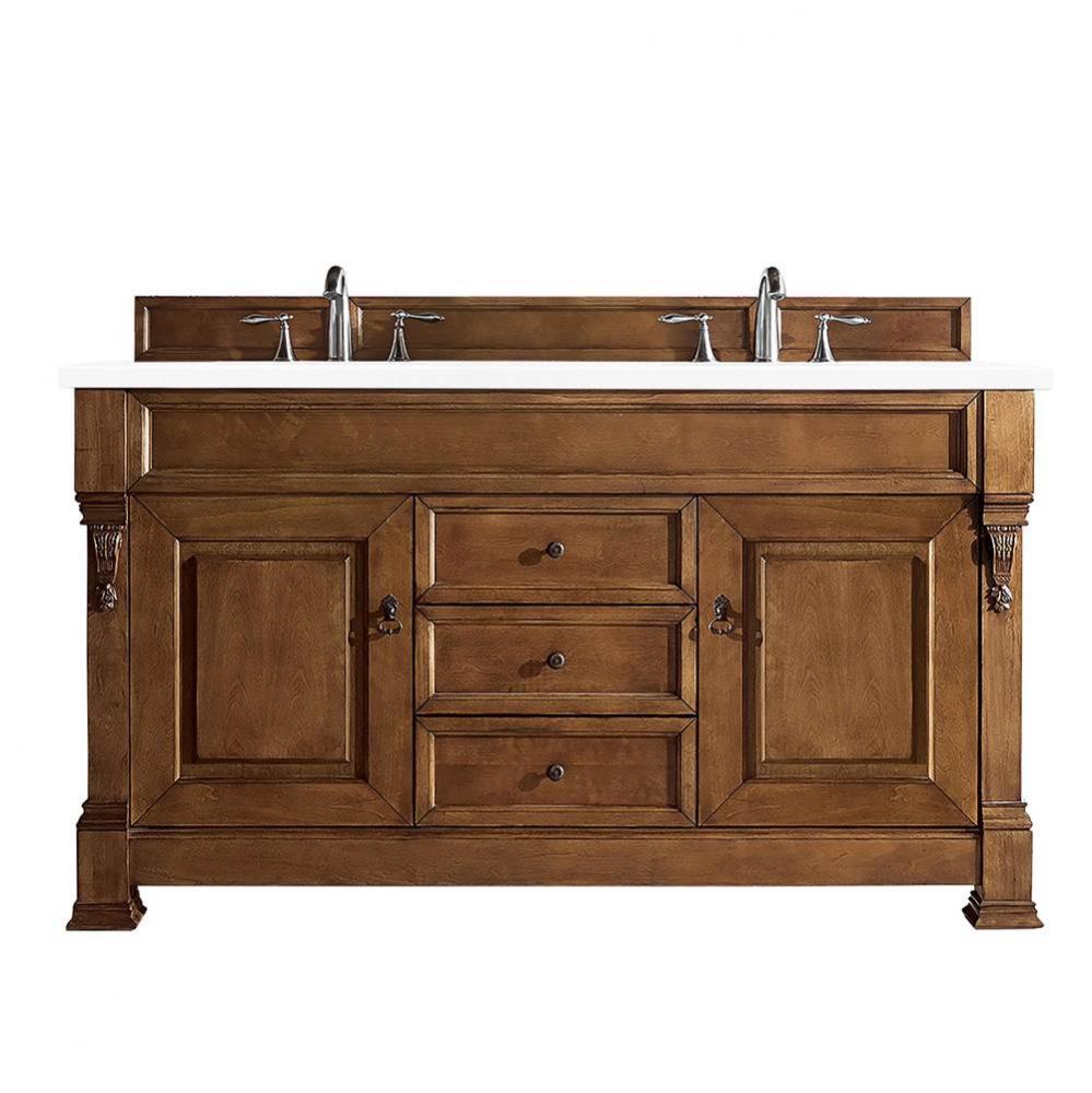 Brookfield 60&apos;&apos; Double Vanity, Country Oak w/ 3 CM White Zeus Quartz Top