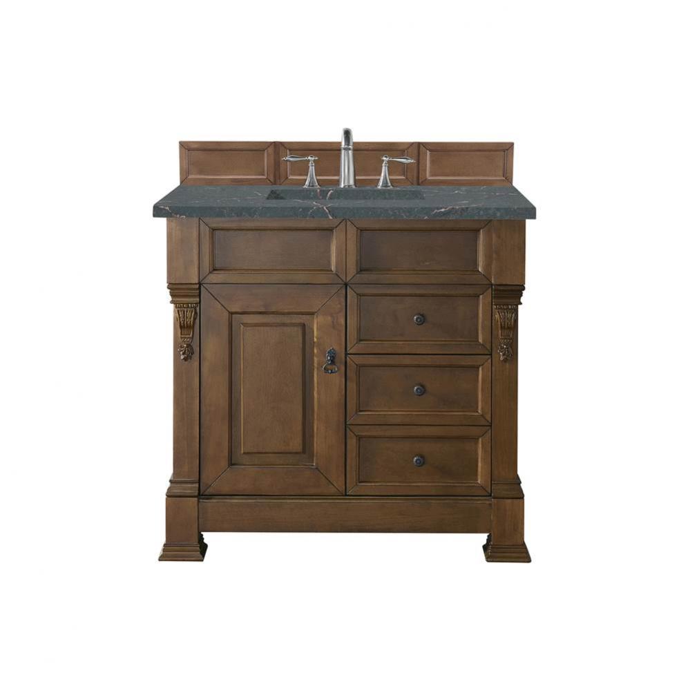 Brookfield 36&apos;&apos; Single Vanity, Country Oak w/ 3 CM Parisien Bleu Quartz Top