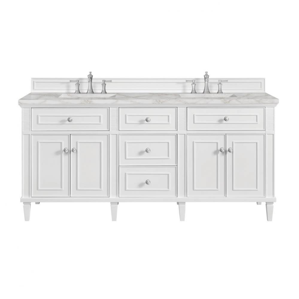 Lorelai 72&apos;&apos; Double Vanity, Bright White w/ 3 CM Victorian Silver Quartz Top