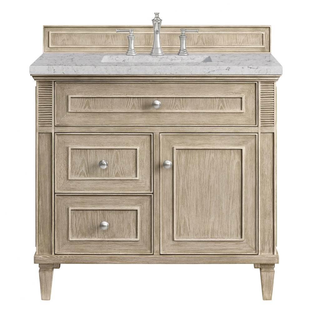 Lorelai 36&apos;&apos; Single Vanity, Whitewashed Oak w/ 3 CM Eternal Jasmine Pearl Quartz Top